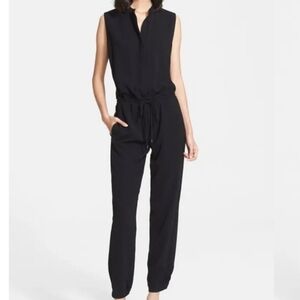 Vince Sleeveless Drawstring Jumpsuit Ankle Joggers Hidden‎ Button Placket sz 8